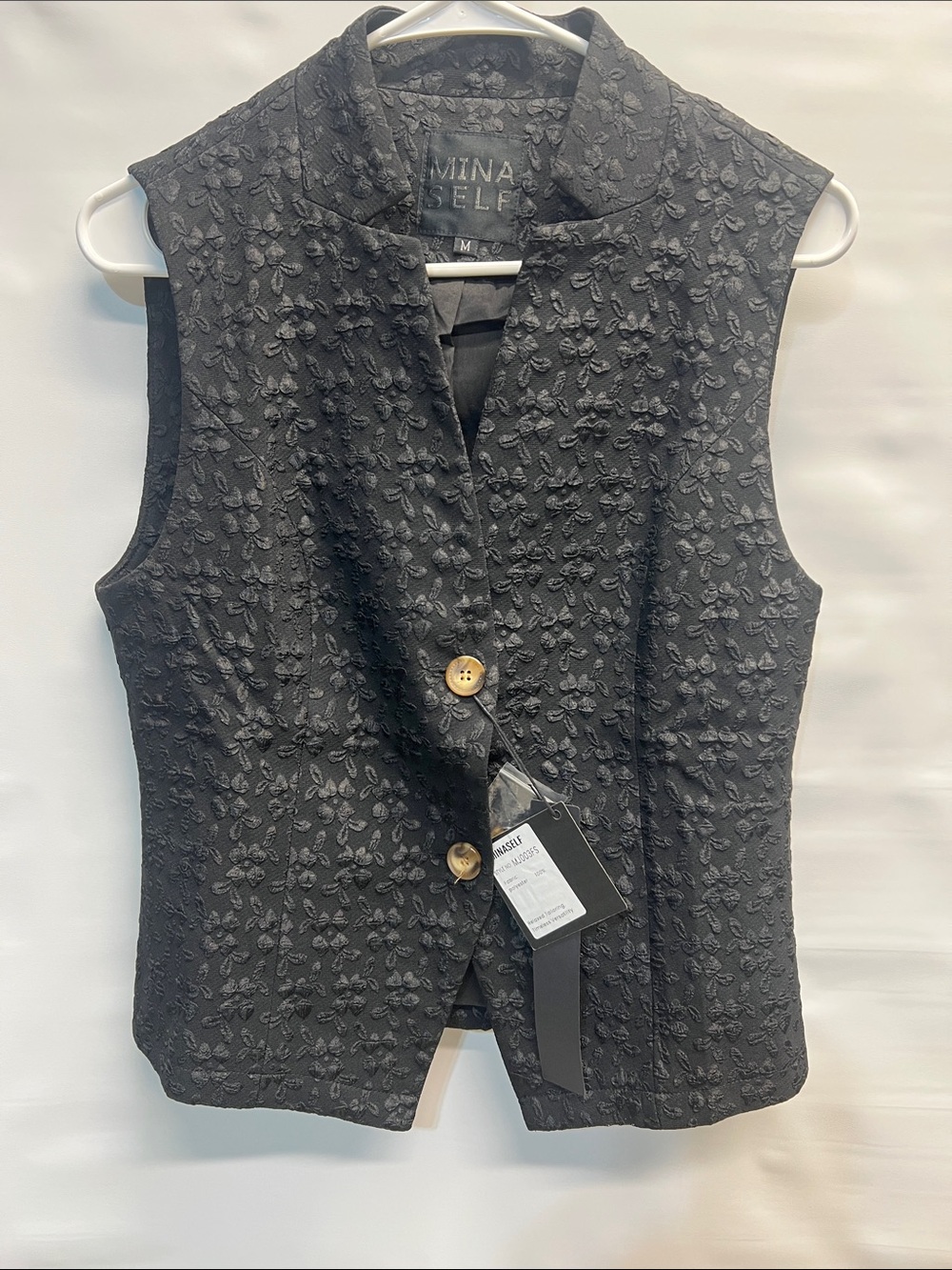 NWT Mina Self Black Textured Floral Jacquard Vest Size Medium